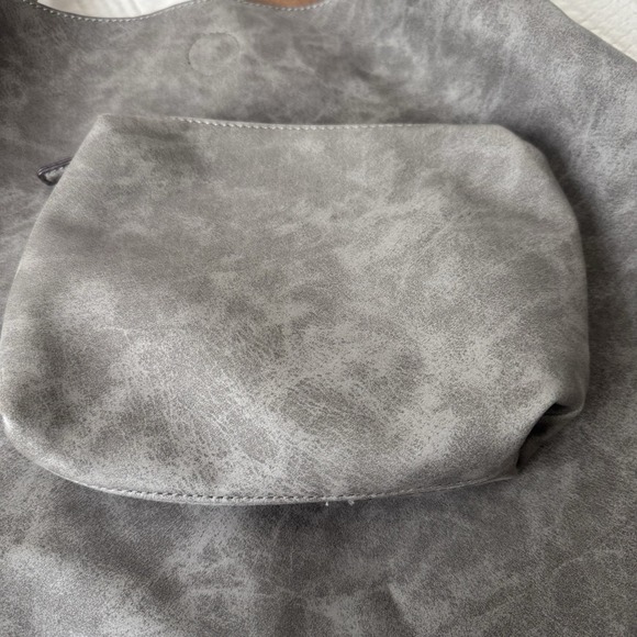 Anthropologie Slouchy Suede Like Gray Tote With Matching Anthropologie Pouch - Picture 3 of 12